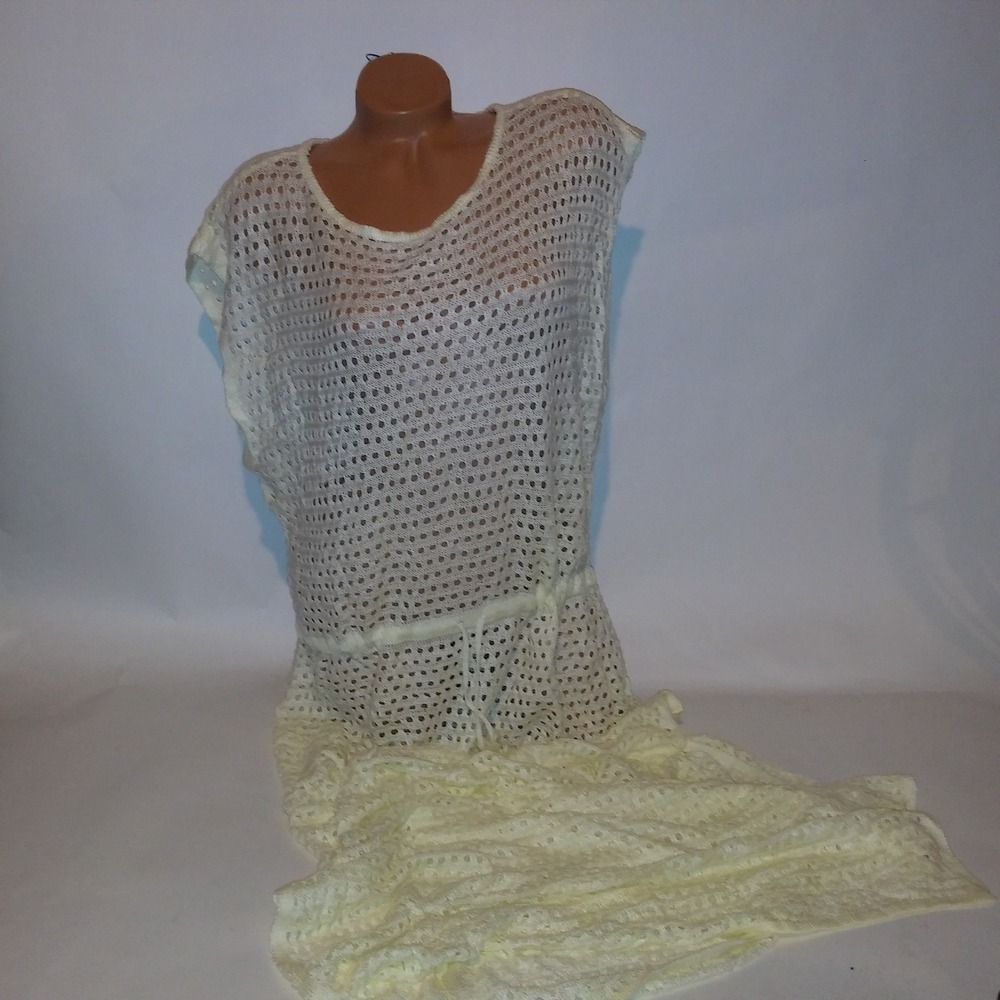 Venus Swim Dress Cover Up Beach 1X Light Yellow Crochet Side Slits
